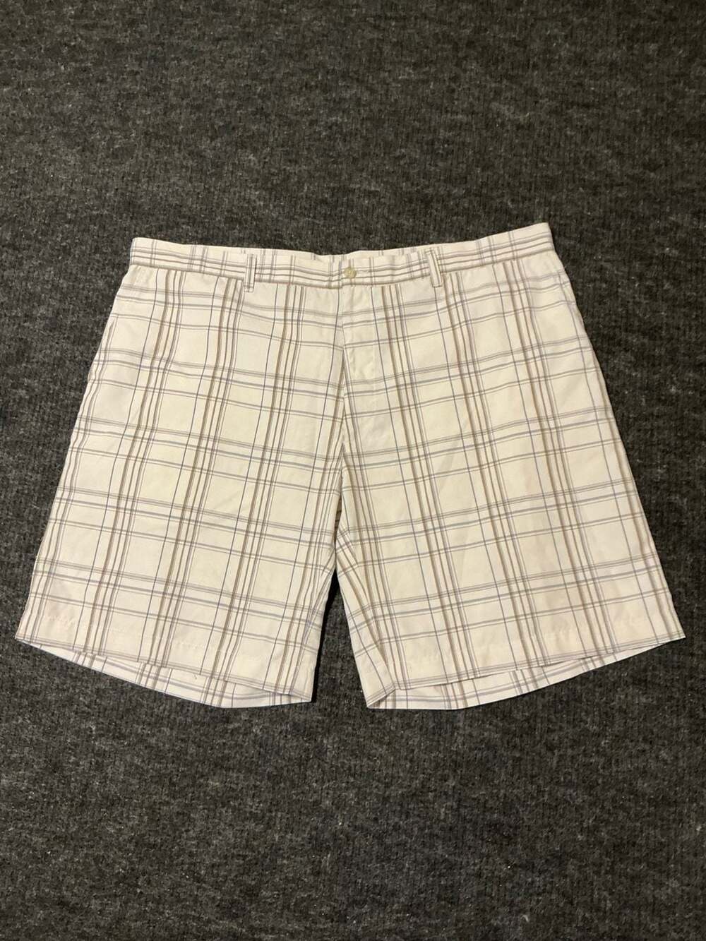 Pga Tour Plaid Golf Shorts Mens Size 42 Ivory Beige 100% Polyester Flat Front